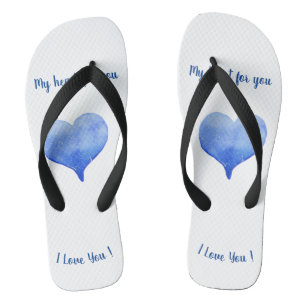I Love You Cute Blue Heart Valentine's Day Flip Flops