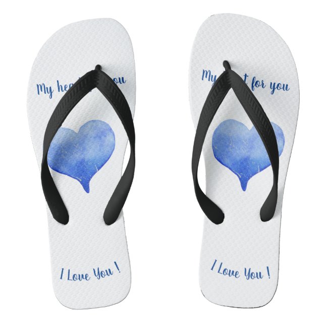 I Love You Cute Blue Heart Valentine's Day    Flip Flops (Footbed)