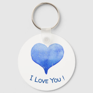 I Love You Cute Blue Heart Valentine's Day Keychain