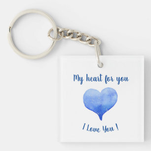 I Love You Cute Blue Heart Valentine's Day    Keychain
