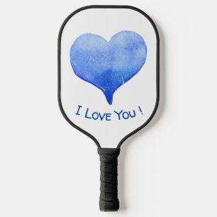 I Love You Cute Blue Heart Valentine's Day Pickleball Paddle