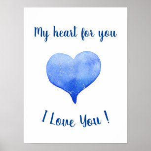 I Love You Cute Blue Heart Valentine's Day   Poster