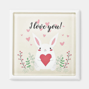 I Love You Cute Bunny Romantic Square Magnet