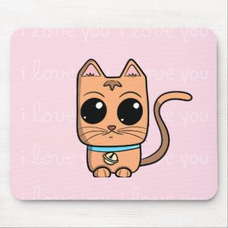I Love You, Cute Caramel Cat Illustration Art Prin Mouse Pad