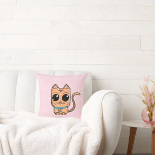 I Love You, Cute Caramel Cat Illustration Art Prin Throw Pillow