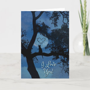 I Love You Cute Cat and Moon and Stars Card