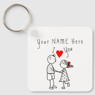 I Love You - Cute Couple - Custom Text / Name Keychain
