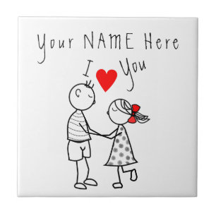 I Love You - Cute Couple - Custom Text / Name  Tile
