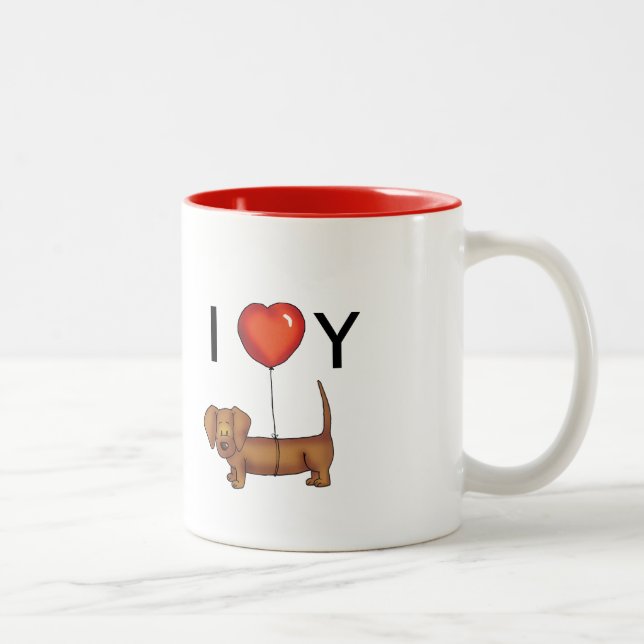 I love you - Cute Dachshund Valentines' Day gift Two-Tone Coffee Mug (Right)