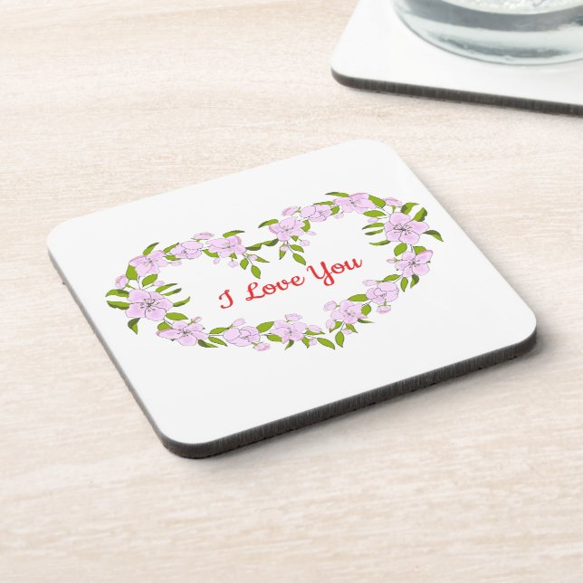 I love  you  Cute flowers Coaster (Left Side)