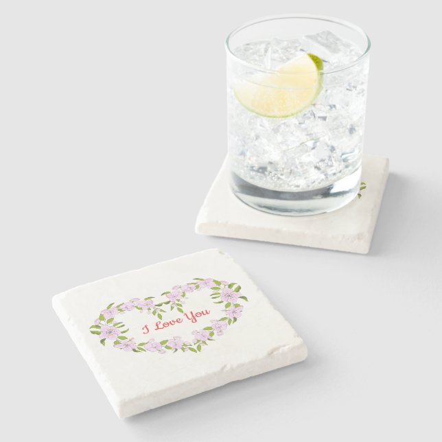 I love  you  Cute flowers Stone Coaster (Side)