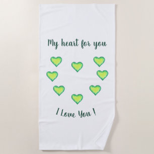 I Love You Cute Green and Blue Heart Birthday    Beach Towel