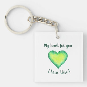 I Love You Cute Green and Blue Heart Birthday     Keychain