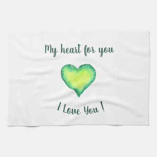 I Love You Cute Green and Blue Heart Birthday Kitchen Towel