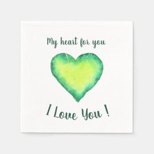 I Love You Cute Green and Blue Heart Birthday    Napkin