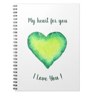 I Love You Cute Green and Blue Heart Birthday   No Notebook