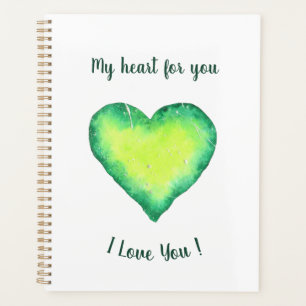 I Love You Cute Green and Blue Heart Birthday   Planner