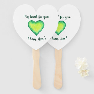 I Love You Cute Green and Blue Valentine's Day   Hand Fan