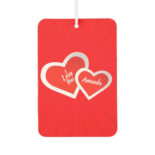 “I Love You” Cute Valentine Hearts .. Personalized Air Freshener (Front)