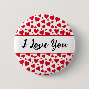 I Love You Cute Valentines Day Red Hearts 2 Inch Round Button