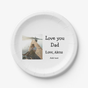 I love you dad father's day elegant add photo text paper plate