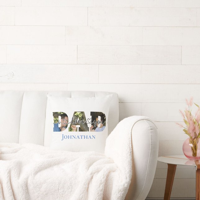 I Love You DAD Script Typography Papa & Son Photo  Throw Pillow (Creator Uploaded)