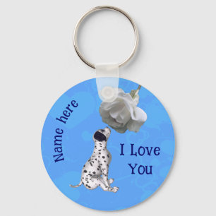 I Love You Dalmatian Puppy Rose Personalized Keychain