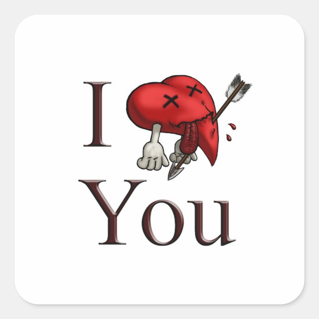 I Love You deadly wounded heart with arrow Square Sticker (Front)