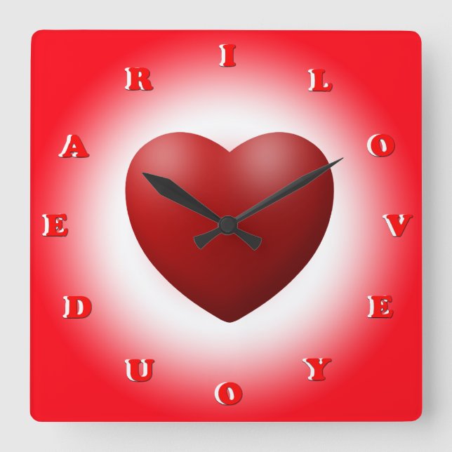 i love you dear square wall clock (Front)