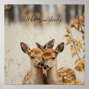 I Love You Deerly Twin Fawns Forest Mural Poster