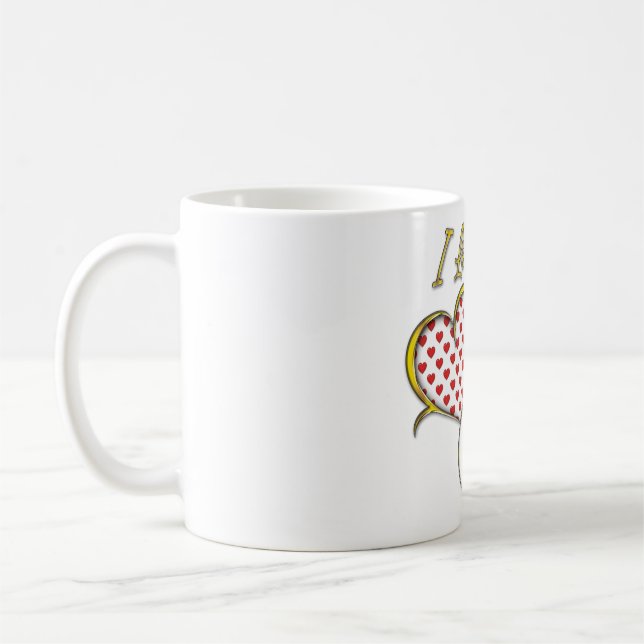 I Love You Design Gold Hearts Coffee Mug (Left)