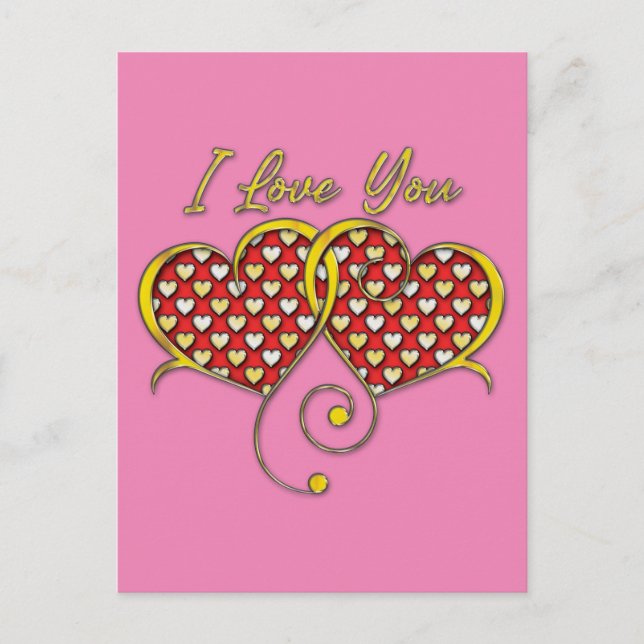 I Love You Design Gold Hearts Postcard (Front)