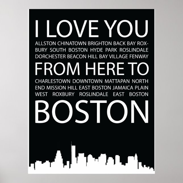 I Love You d'ici à Boston affiche de typographie (Devant)