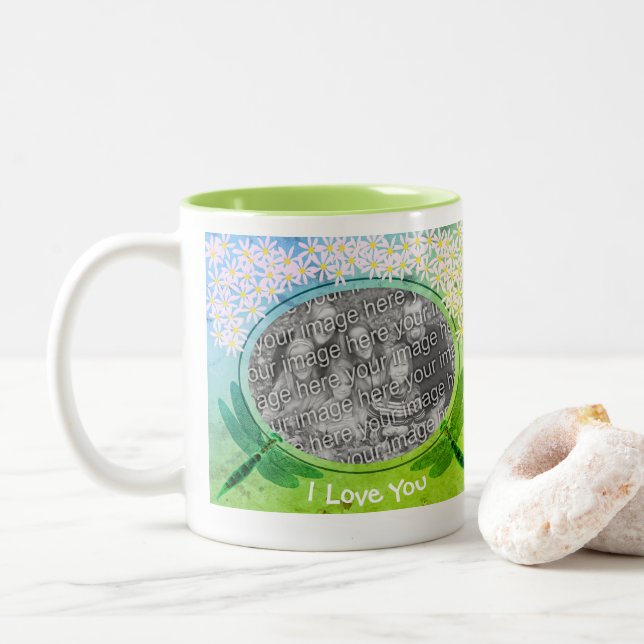 I Love You Dragonfly Daisies Cute Photo  Two-Tone Coffee Mug (With Donut)