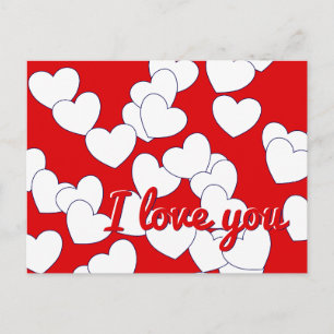 'I love you' Editable Text, Red, White Hearts Love Postcard