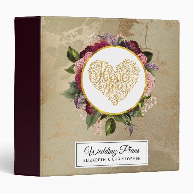I Love You Fancy Golden Ornate Heart Binder (Front/Spine)