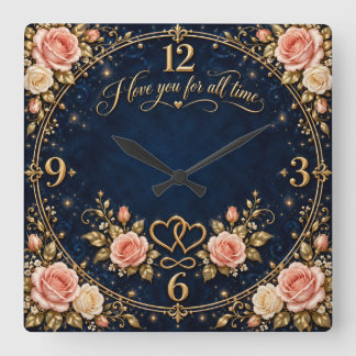 I Love You for All Time Rose Square Wall Clock