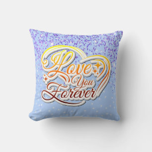 I Love You Forever Valentines Day Blue Glitter Throw Pillow