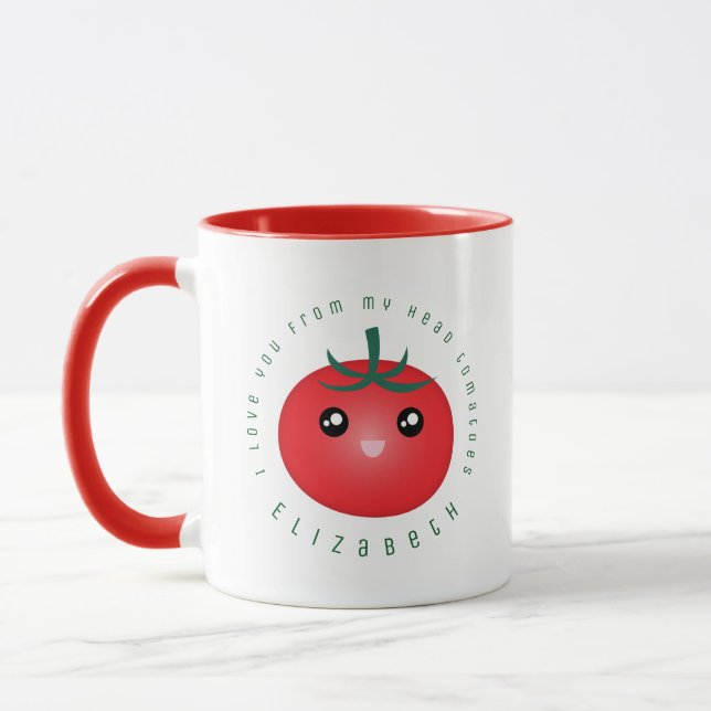 I Love You From My Head Tomatoes Funny Food Pun Mug (Left)