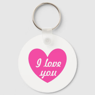 "I love you" Fuchsia pink heart on white Keychain