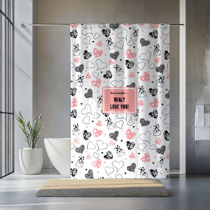I Love You Gift Hand Drawn Heart Shower Curtain