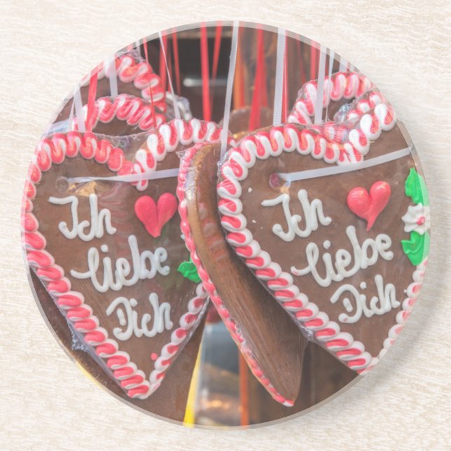 I Love You Gingerbread Hearts At The Holiday Coaster (Front)