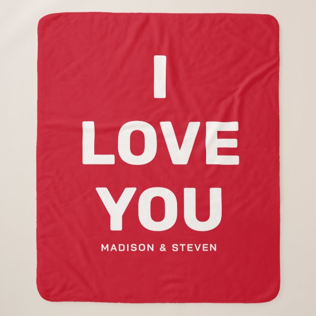 I Love You Girlfriend Red Valentines Personalized Sherpa Blanket (Front)