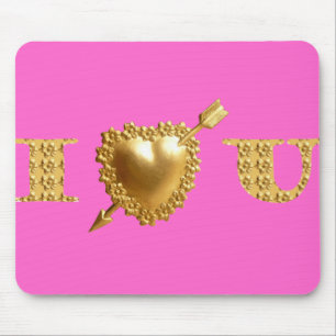 I LOVE YOU. Gold, jewelled I Heart You. Mouse Pad