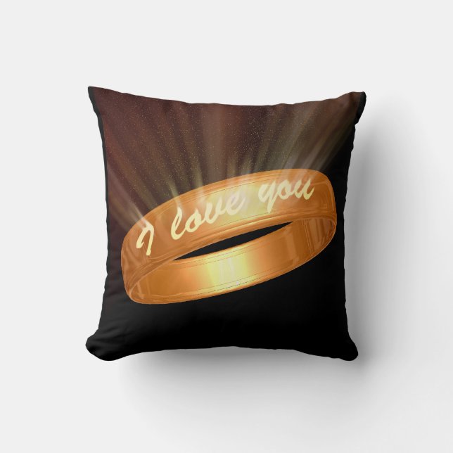 "I love you" Golden Ring Throw Pillow (Front)