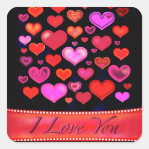 I LOVE YOU Gothic pink red hearts drawing Square Sticker