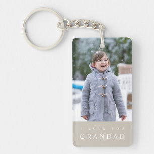 I Love You Grandad Modern Taupe Beige 2 Photo Keychain