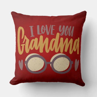 I Love You Grandma Calligraphy Script Red Throw Pillow