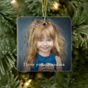 I Love You Grandma With Square Photo Ceramic Ornament
