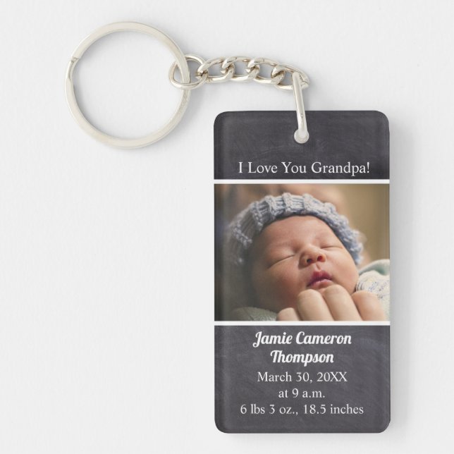 I Love you Grandpa Introducing baby photo birth Keychain (Front)